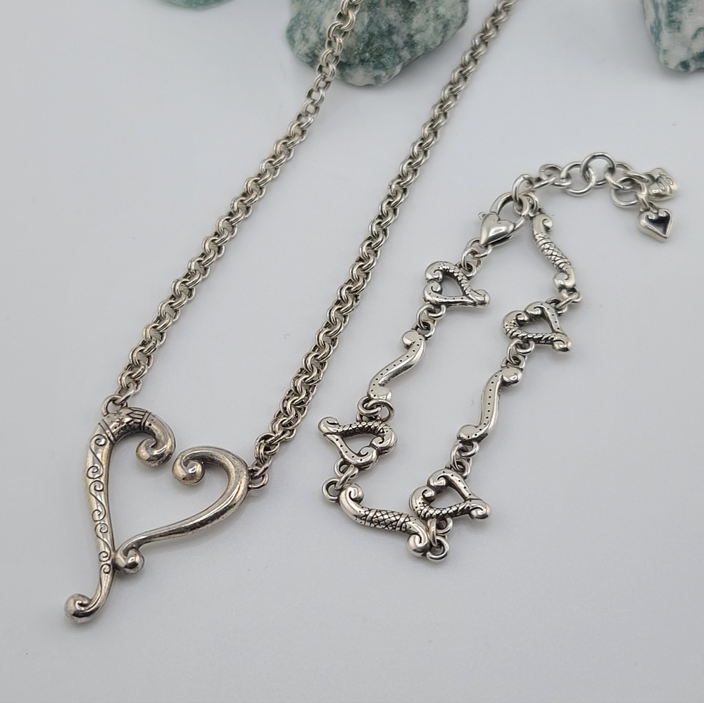 Brighton "TUSCAN ETCHED" Heart ❤️ Pendant & Bracelet Set! Retired & Gorgeous!